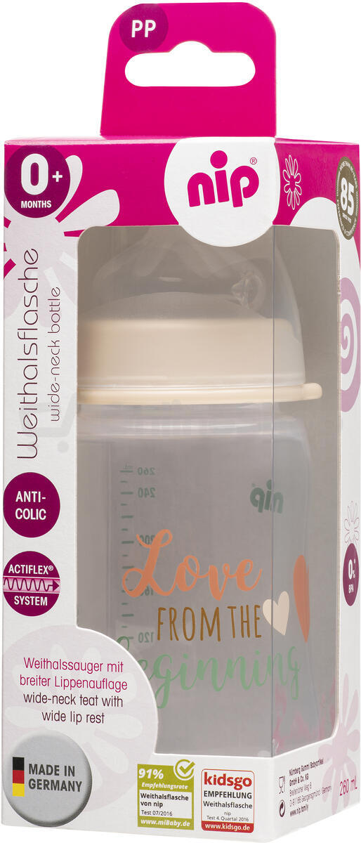 NIP Láhev kojenecká PP,široká,silikon-M,260ml,0m+,uni