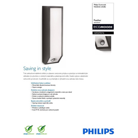 Venkovní svítidlo s čidlem Philips Ecomoods 16933/93/16 - Philips Ecomoods 16933/93/16 (foto 6)