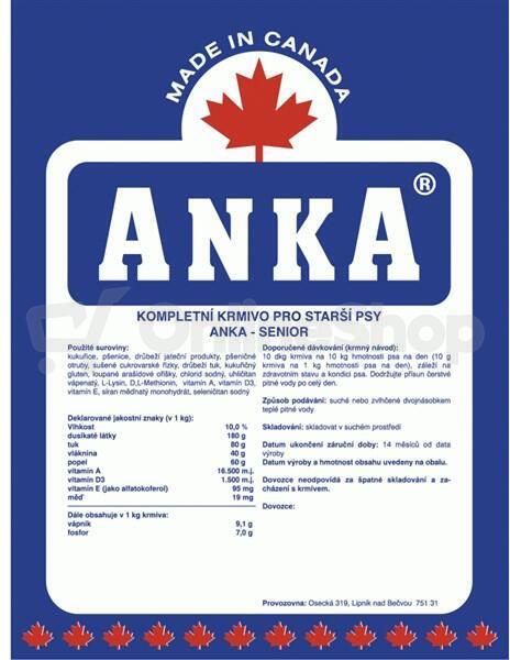 Granule ANKA Senior 10 kg, pro starší psy
