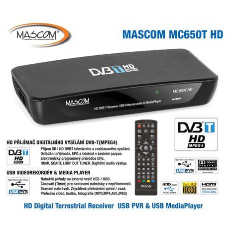 DVB-T přijímač Mascom MC650THD