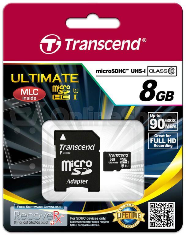 Paměťová karta Transcend MicroSDHC 8GB UHS-I U1 (90MB/s) + adapter