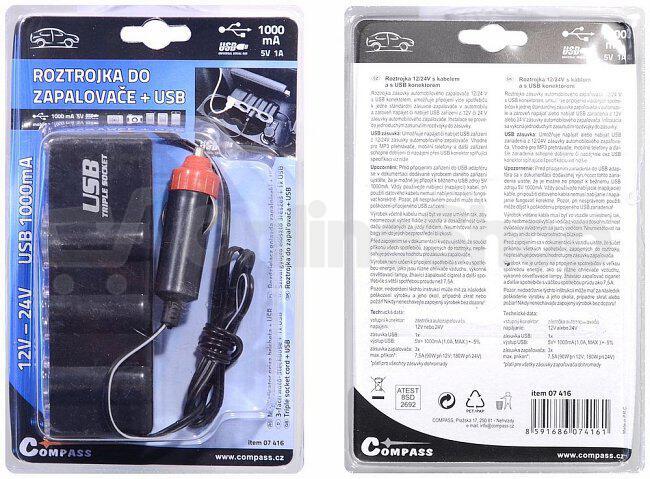 Napájecí autoadaptér s USB COMPASS 07416 12/24V
