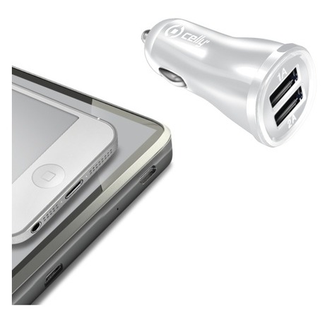 Adaptér do auta Celly 2x USB, 2,1A - bílý