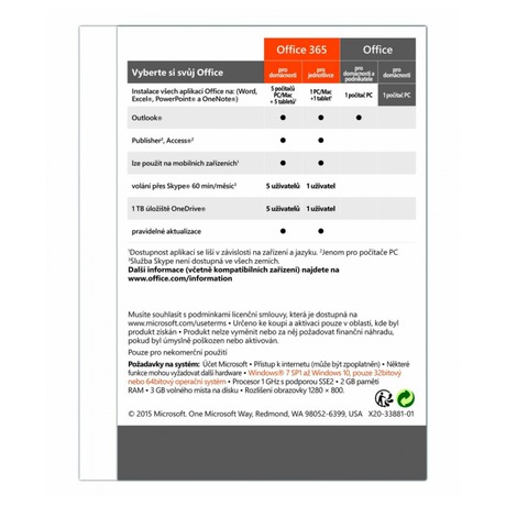 Software Microsoft Office 2016 CZ pro domácnosti
