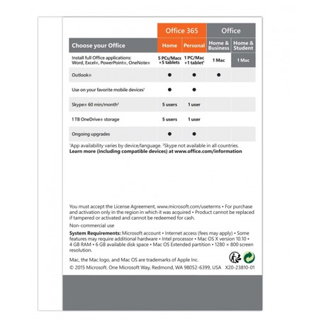 Software Microsoft Office 2016 ENG pro Mac Home and Student