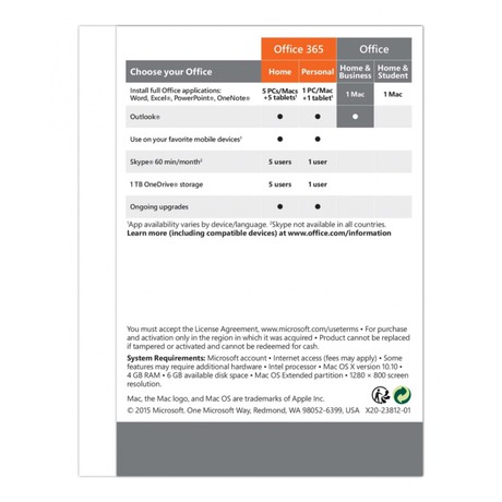 Software Microsoft Office 2016 ENG pro Mac Mac Home and Business