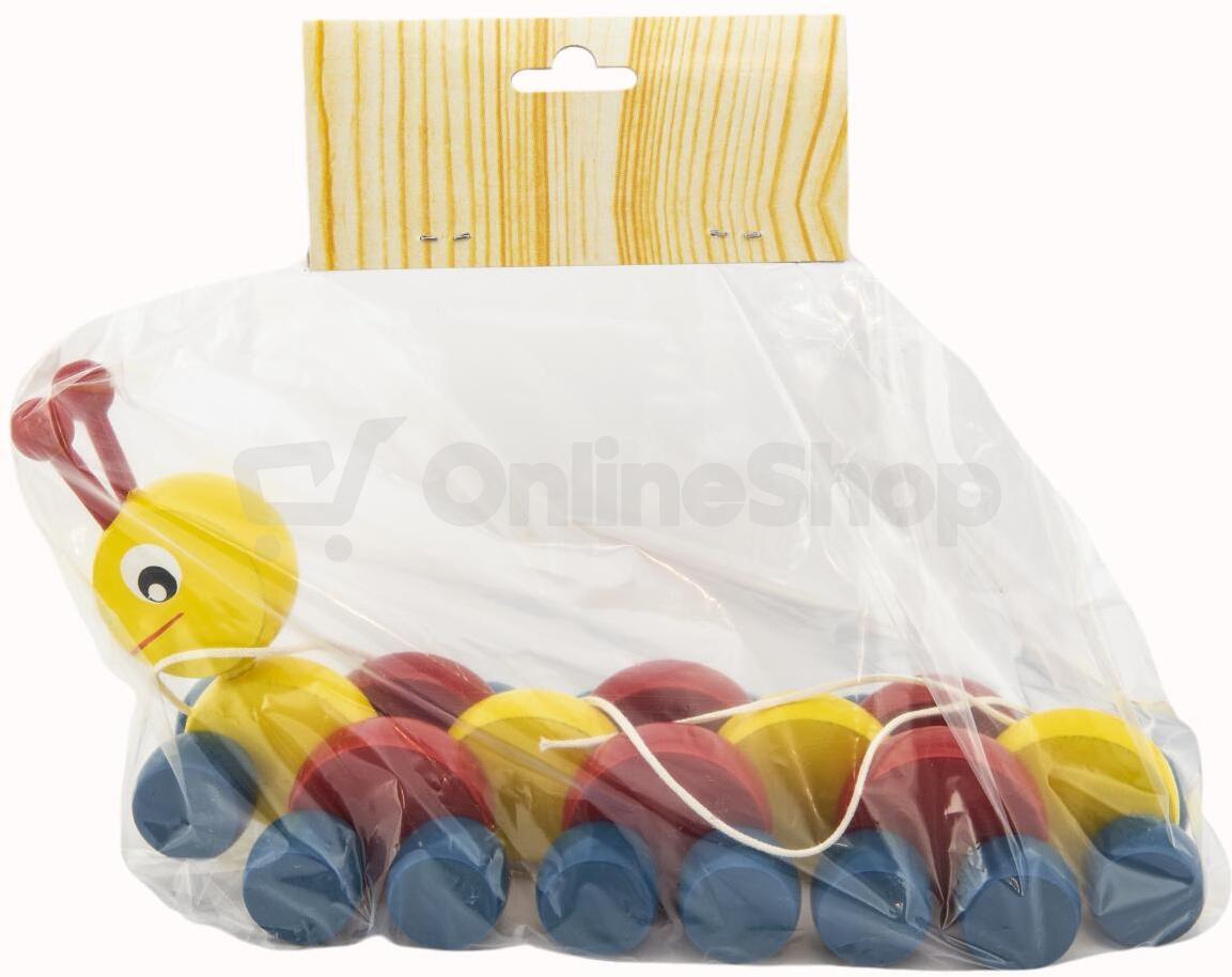 Teddies Housenka dřevo tahací barevná 27cm v sáčku
