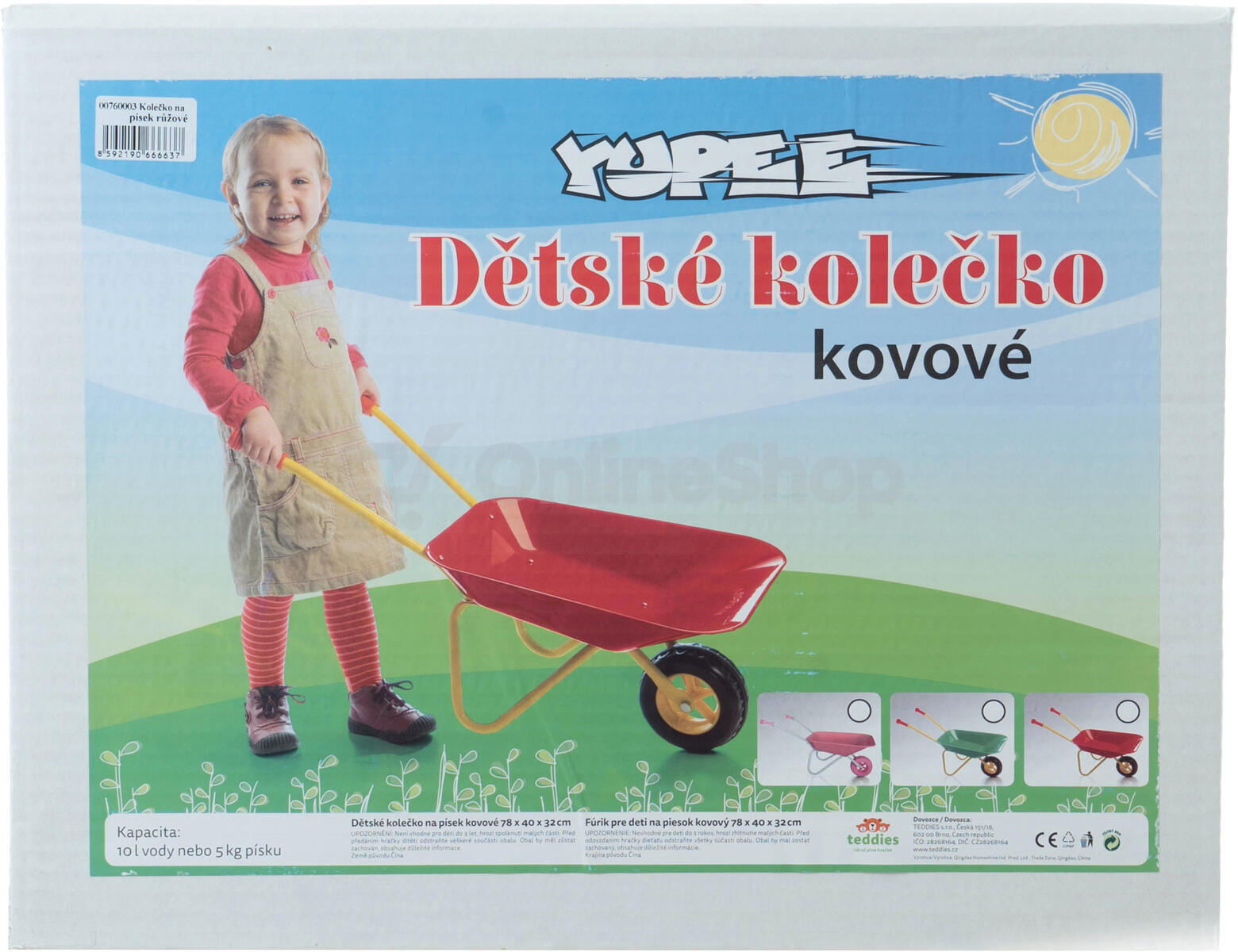 Plechové kolečko Teddies Yupee, velké červené, 78x40x32cm