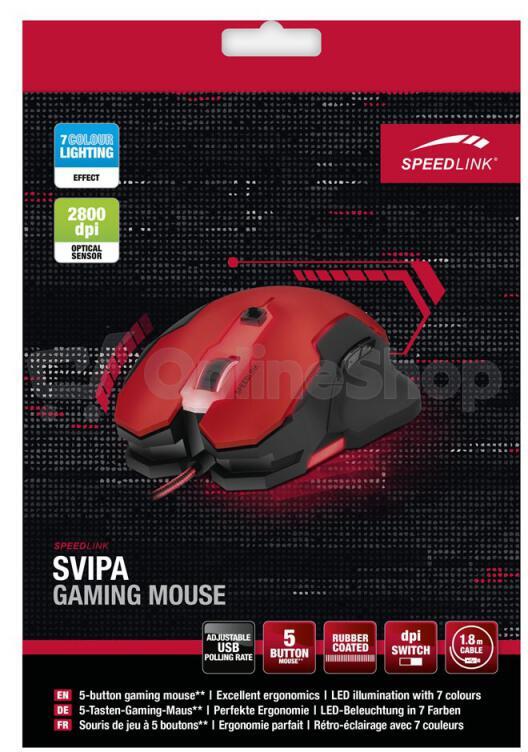 Myš Speed Link SVIPA / optická / 5 tlačítek / 2800dpi - černá/červená