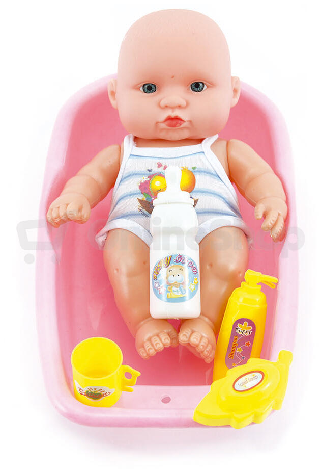 Teddies Miminko plast 18cm s doplňky ve vaničce v sáčku
