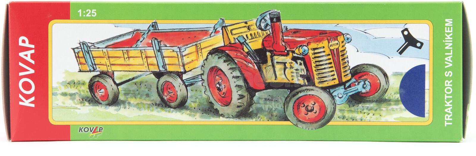 Traktor Kovap Zetor s valníkem, modrý, na klíček kov 28 cm