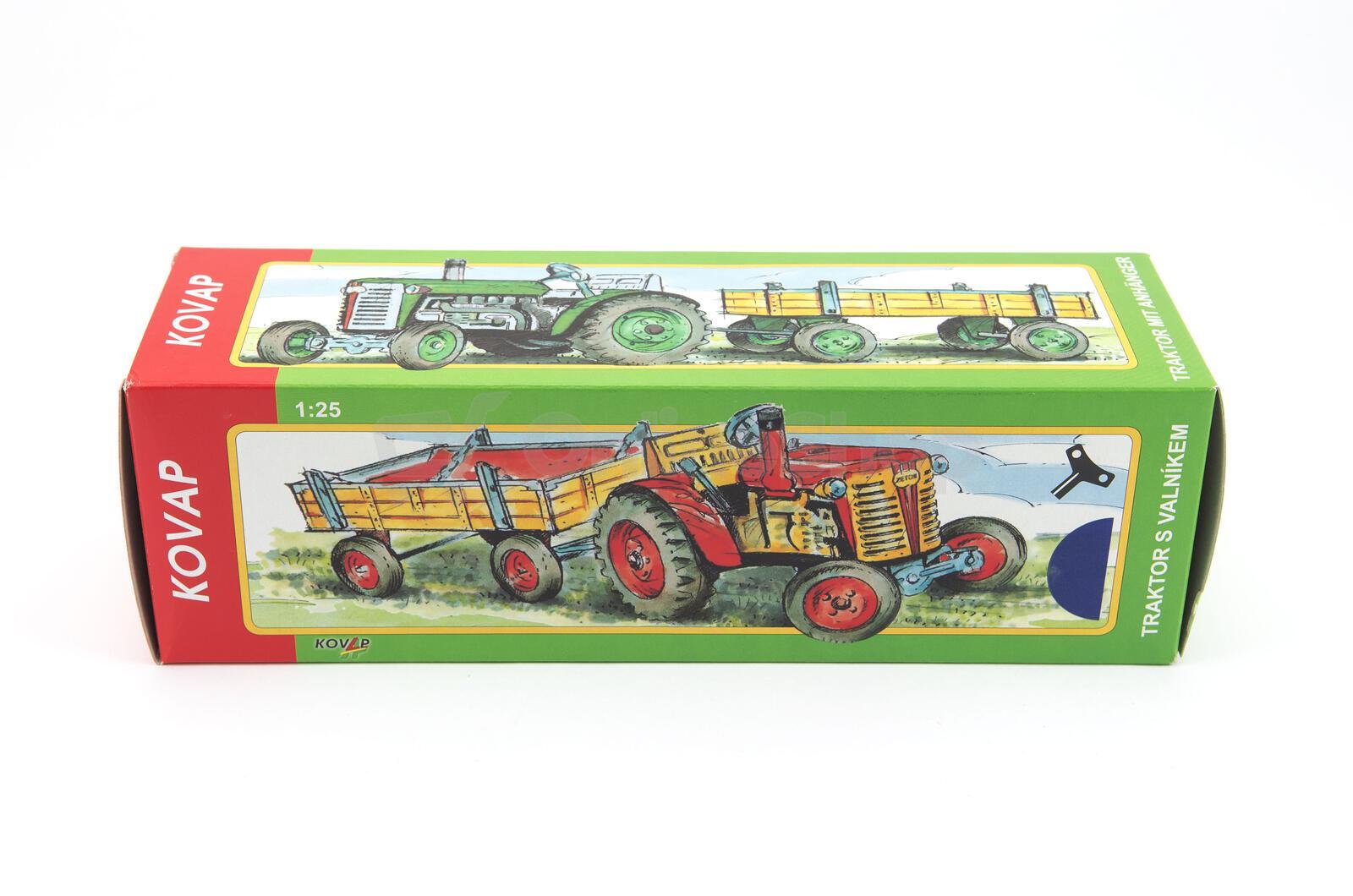 Traktor Kovap Zetor s valníkem, modrý, na klíček kov 28 cm