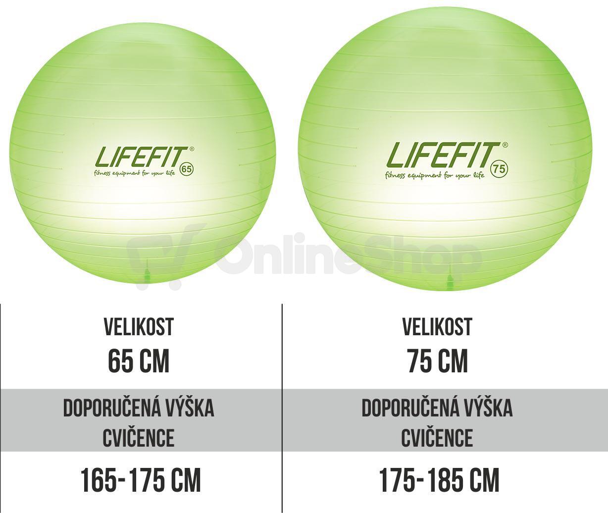 Gymnastický míč Lifefit Transparent 65cm - zelená