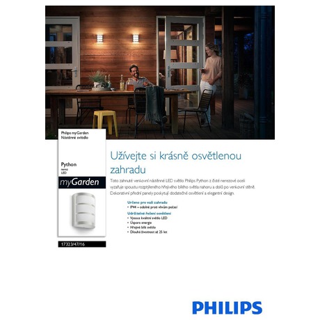 Python SVÍTIDLO VENKOVNÍ NÁSTĚNNÉ 1x6W 230V Massive 17323/47/16 - Philips 17323/47/16 (foto 4)