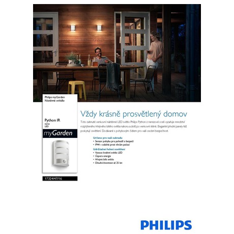 Python SVÍTIDLO VENKOVNÍ NÁSTĚNNÉ SE SENZOREM 1x6W 230V Massive 17324/47/16 - Philips 17324/47/16 (foto 6)