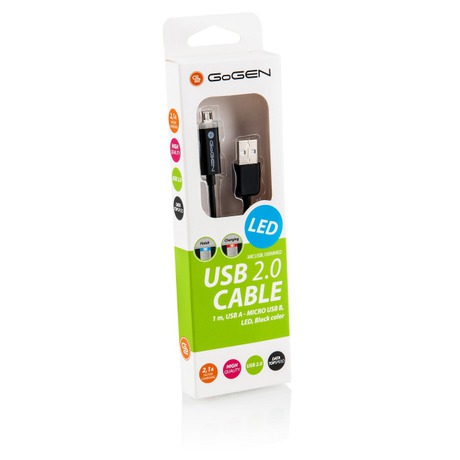 Kabel GoGEN USB/micro USB, 1m, LED - černý