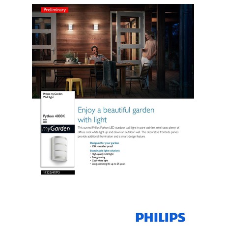 Python 4000K SVÍTIDLO VENKOVNÍ NÁSTĚNNÉ LED 1x6W Massive 17323/47/P3 - Philips 17323/47/P3 (foto 5)