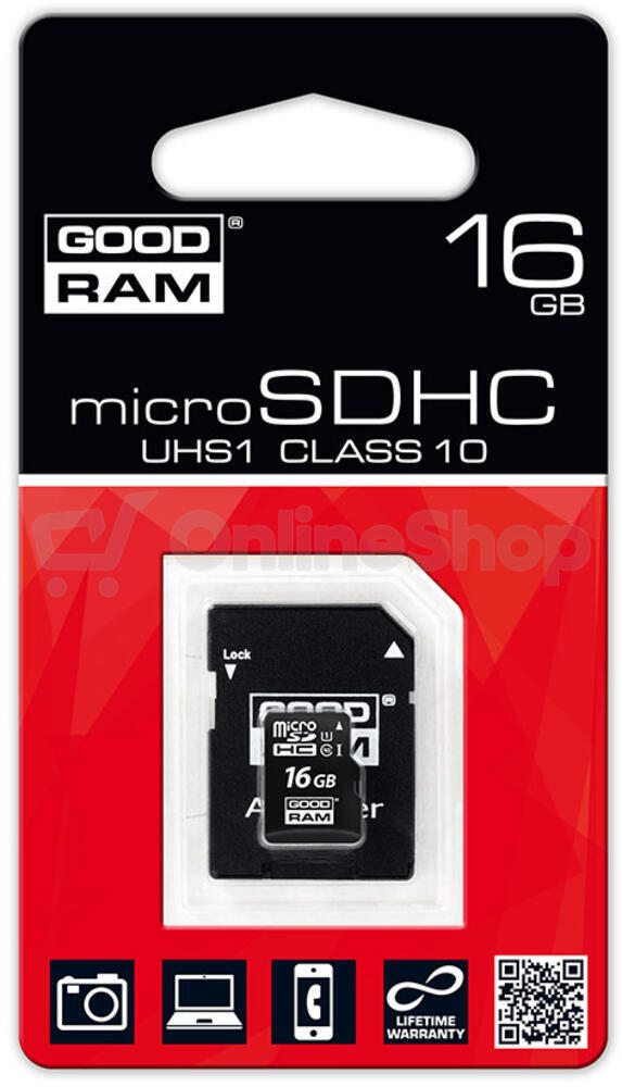 Paměťová karta GOODRAM MicroSDHC 16GB CL10 UHS1 + ada
