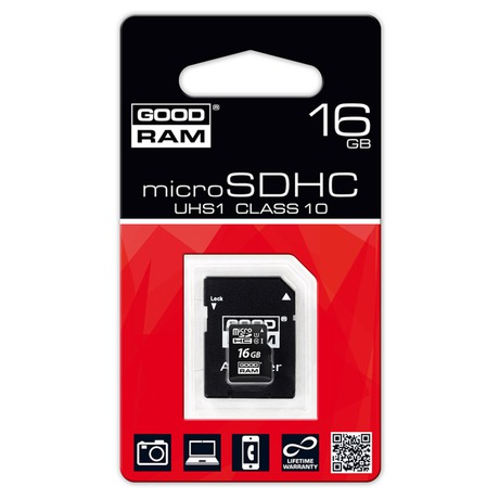 GOODRAM MicroSDHC 16GB CL10 UHS1 + ada (foto 1)