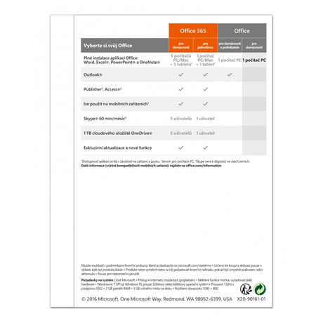 Software Microsoft Office 2016 CZ pro domácnosti