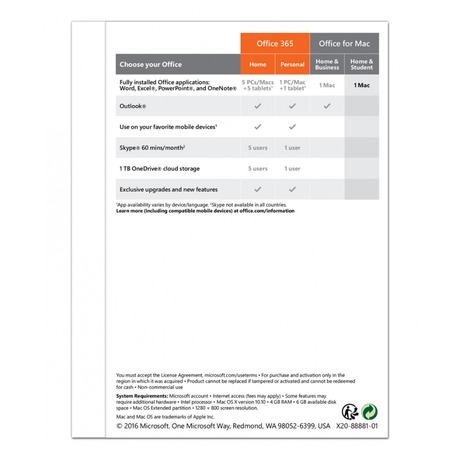 Software Microsoft Office Mac 2016 pro domácnosti Eng