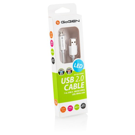 Kabel GoGEN USB A/microUSB B, LED, propojovací, 1m - GoGEN USB/micro USB, 1m, LED -&nbsp;bílý (foto 1)