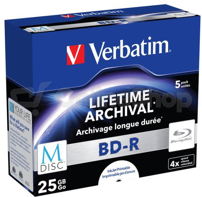 Disk Verbatim BD-R M-Disc 25GB, 4x, printable, jewel box, 5ks