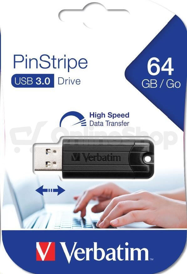 64GB USB Flash 3.0 PinStripe černý Verbatim P-blist (49318)
