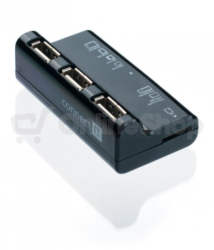 USB Hub Connect IT USB 2.0 / 3x USB 2.0 + microSD + SD - černý