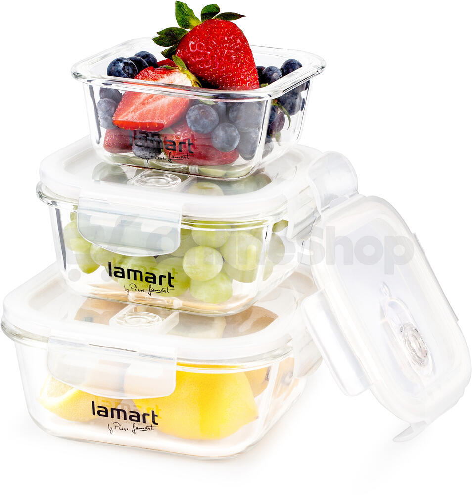 Kuchyňská dóza Lamart LT6012 SET 3 DÓZ ČTVERCOVÝCH AIR