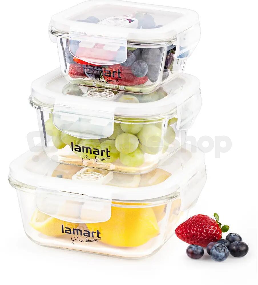 Kuchyňská dóza Lamart LT6012 SET 3 DÓZ ČTVERCOVÝCH AIR