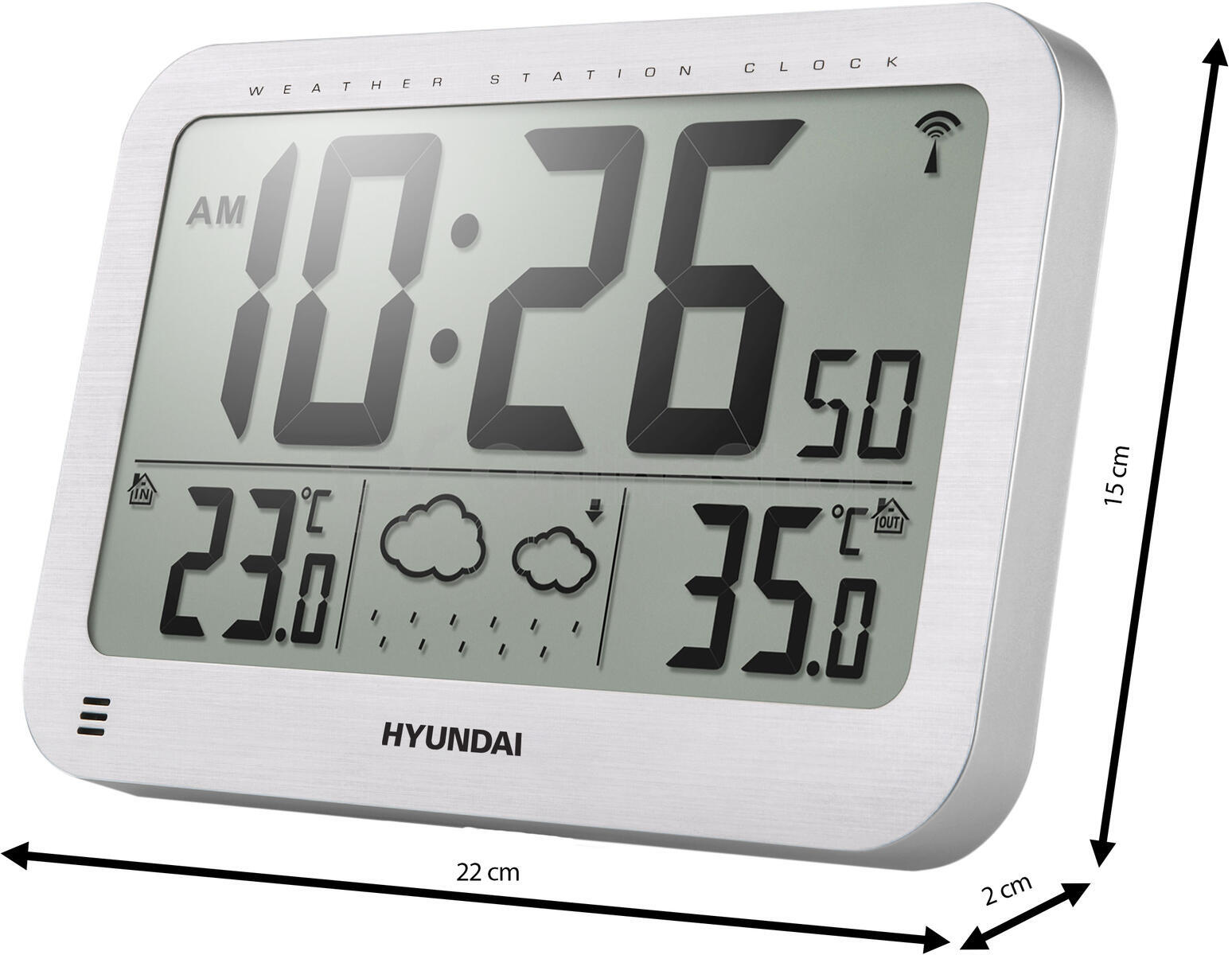 Meteostanice Hyundai WS 2331, velké hodiny, stříbrná