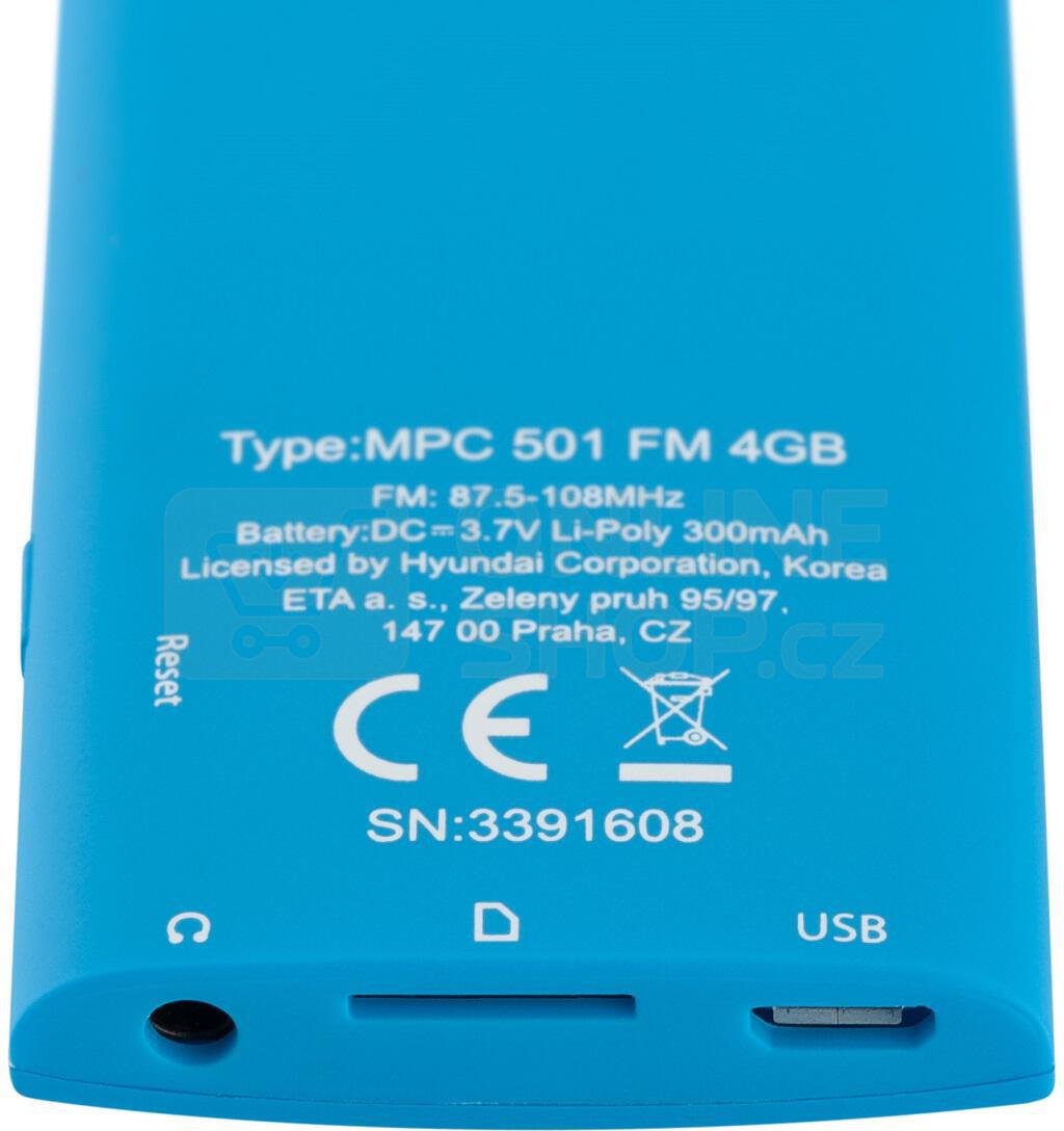 MP3/MP4 přehrávač Hyundai MPC 501 FM, 4GB, 1,8" displej