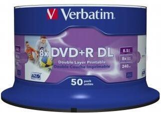 VERBATIM DVD+R, DoubleLayer / 8x / 8,5GB / 50pack / Print (43703)