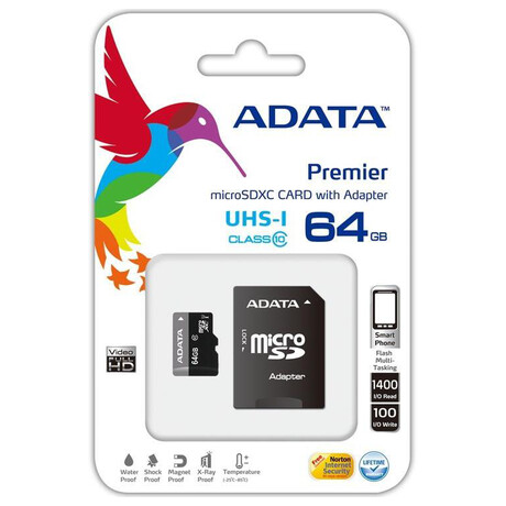 ADATA adata/micro SD/64GB/UHS-I U1 / Class 10/+ Adaptr (AUSDX64GUICL10-RA1)