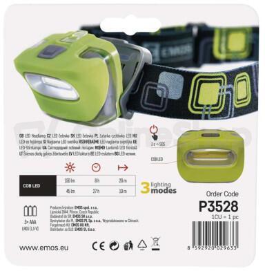 Emos COB LED čelovka P3528, 150 lm, 20 m, 3× AAA