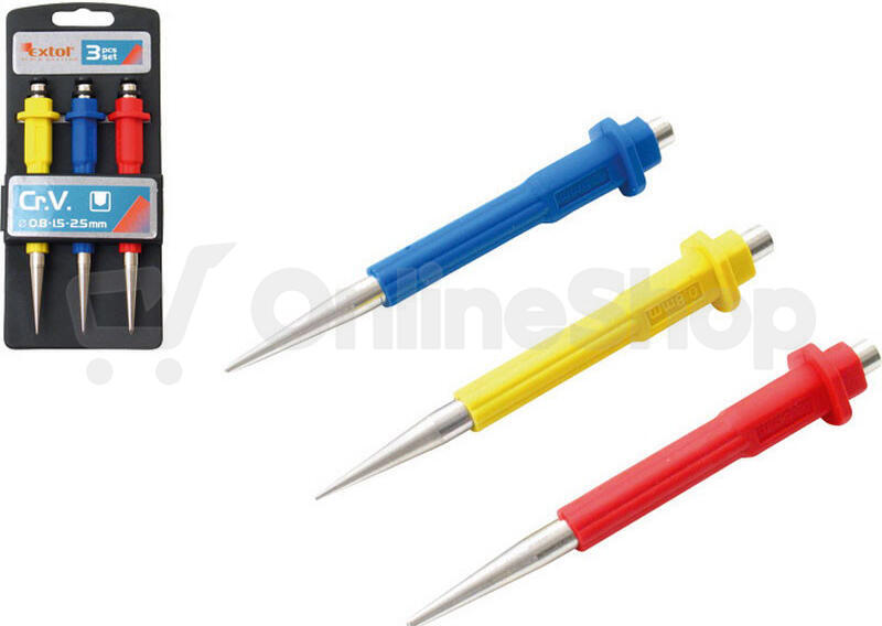 Důlčíky, sada 3ks, 0,8-1,5-2,5mm, délka 125mm, CrV EXTOL-PREMIUM