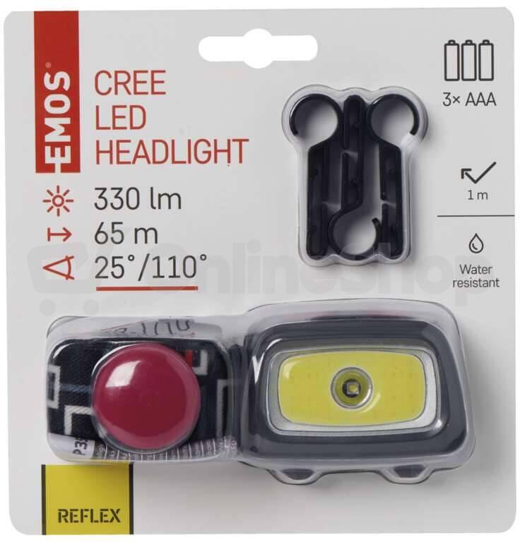 Emos CREE LED + COB LED čelovka P3531, 330 lm, 65 m, 3× AAA