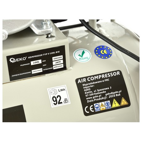 Olejov kompresor GEKO G80309, typ V, 100l