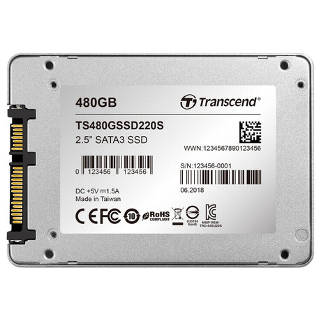 TRANSCEND SSD220S 480GB SSD disk 2.5'' SATA III 6Gb/s, TLC, Aluminium casing, 530MB/s R, 480MB/s W, stbrn (TS480GSSD220S)