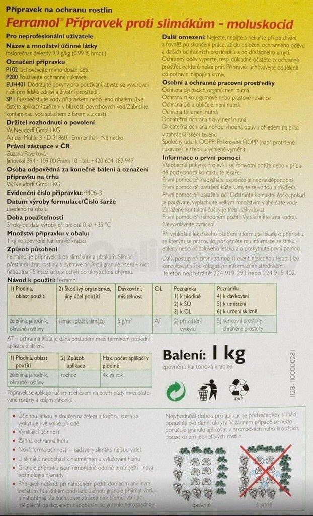 Granulát proti slimákům Agro Neudorff Ferramol, 1kg