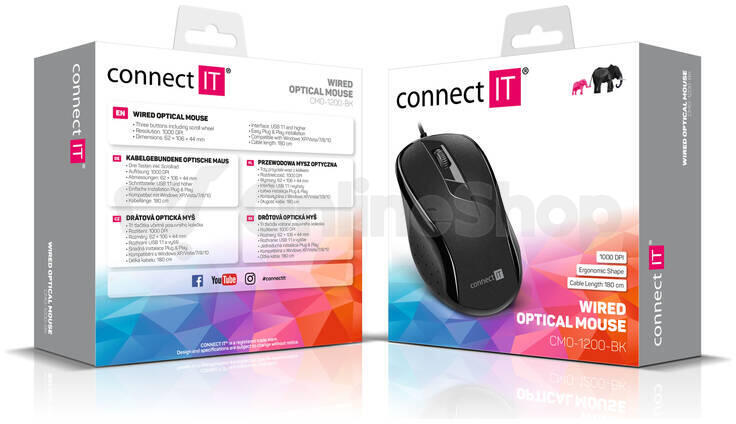 CONNECT IT Optická myš, ergonomická, USB, černá (CMO-1200-BK)