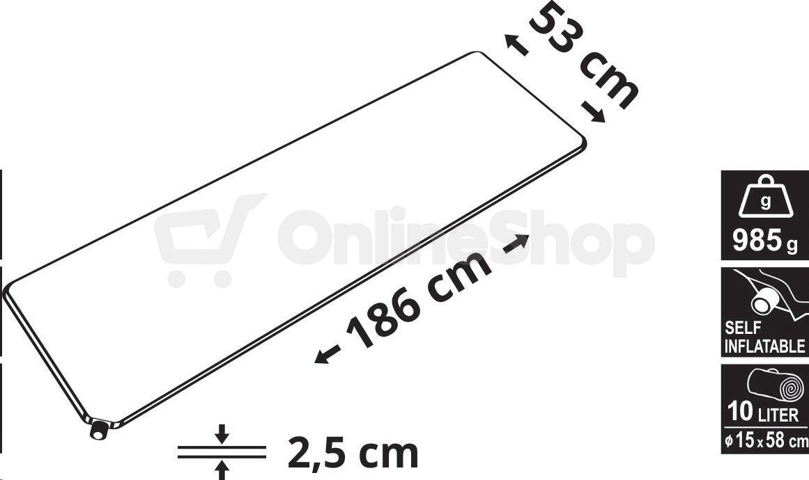 Karimatka samonafukovací CATTARA 186 x 53 x 2,5 cm, modrá
