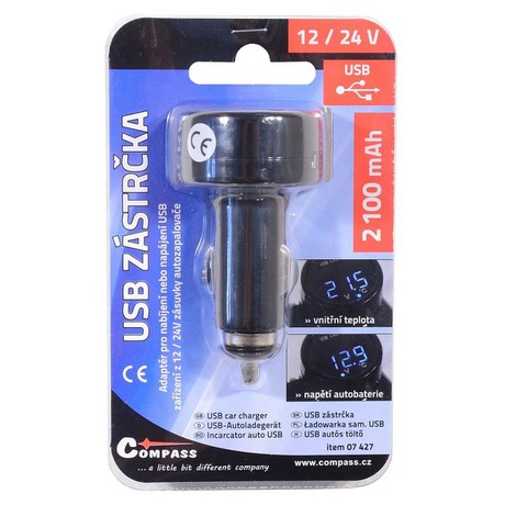 Zástrčka MULTI - USB, voltmetr, teploměr COMPASS
