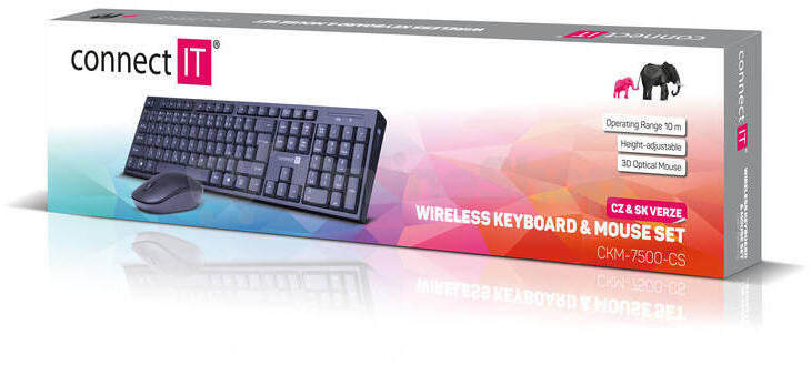 CONNECT IT Combo bezdrátová černá klávesnice + myš, 2,4GHz, USB, CZ + SK layout, černá (CKM-7500-CS)