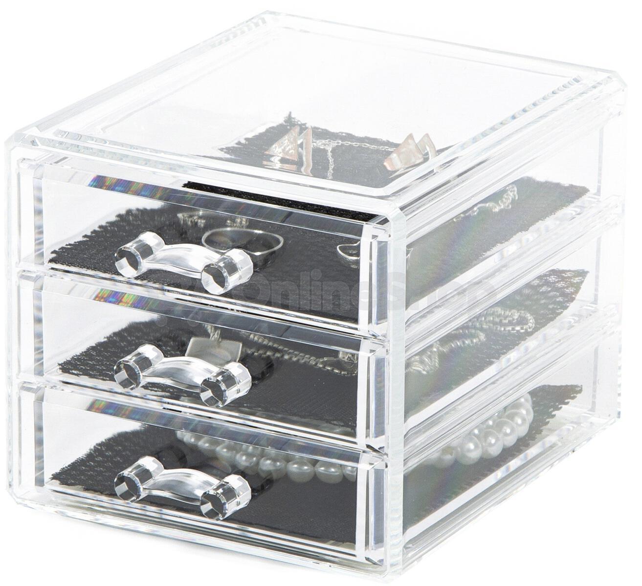Malý organizér na šperky Compactor - 3 zásuvky, čirý plast