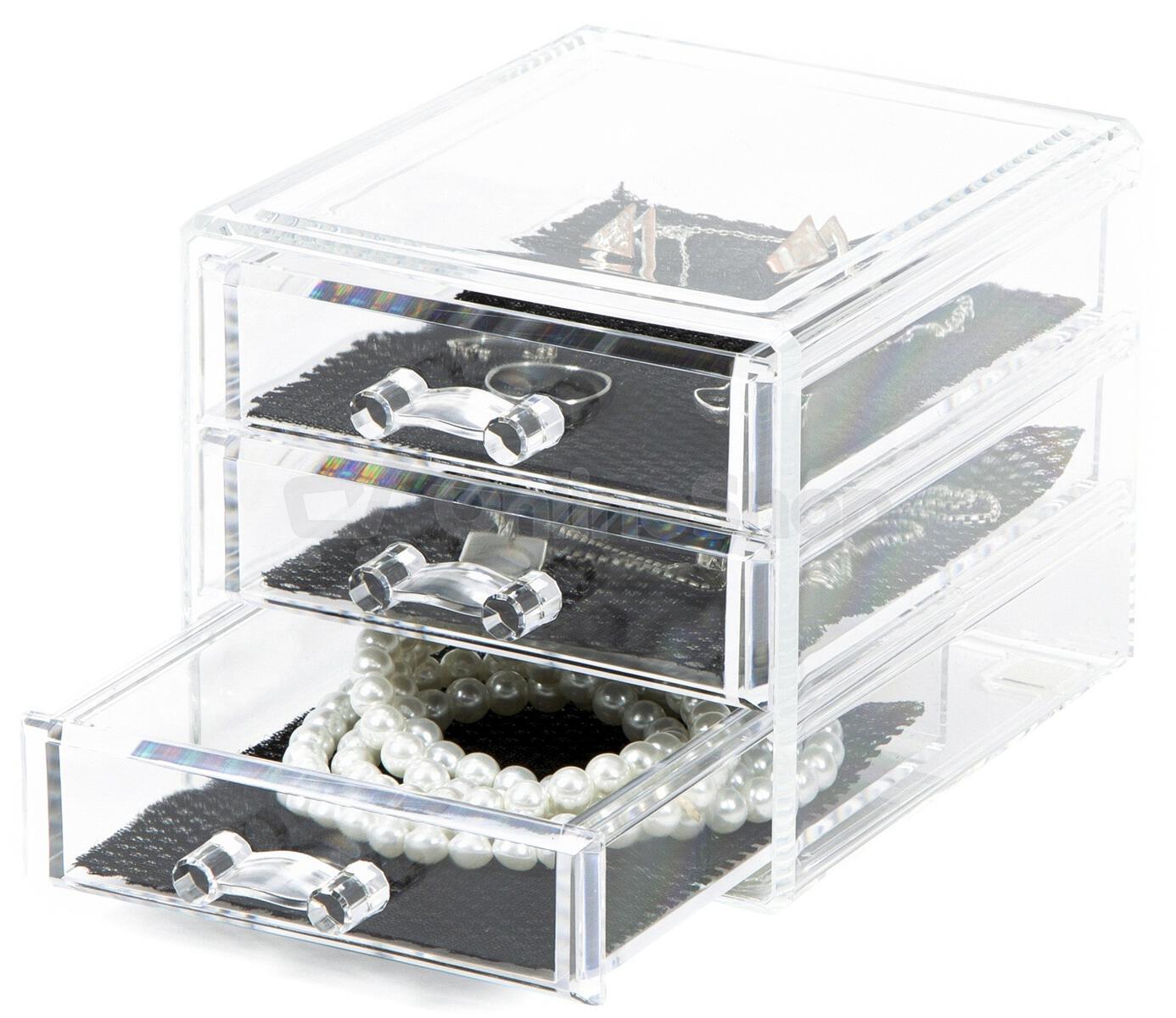 Malý organizér na šperky Compactor - 3 zásuvky, čirý plast