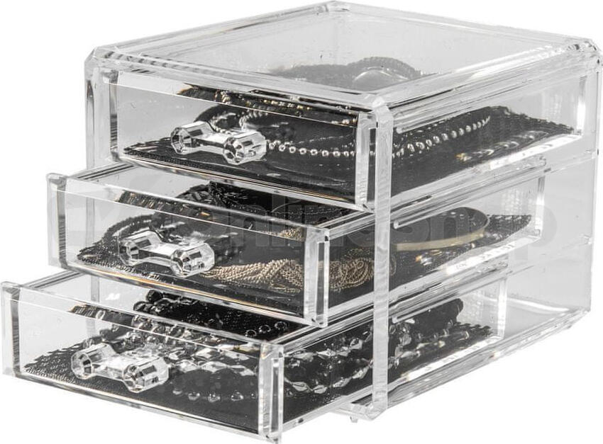 Malý organizér na šperky Compactor - 3 zásuvky, čirý plast