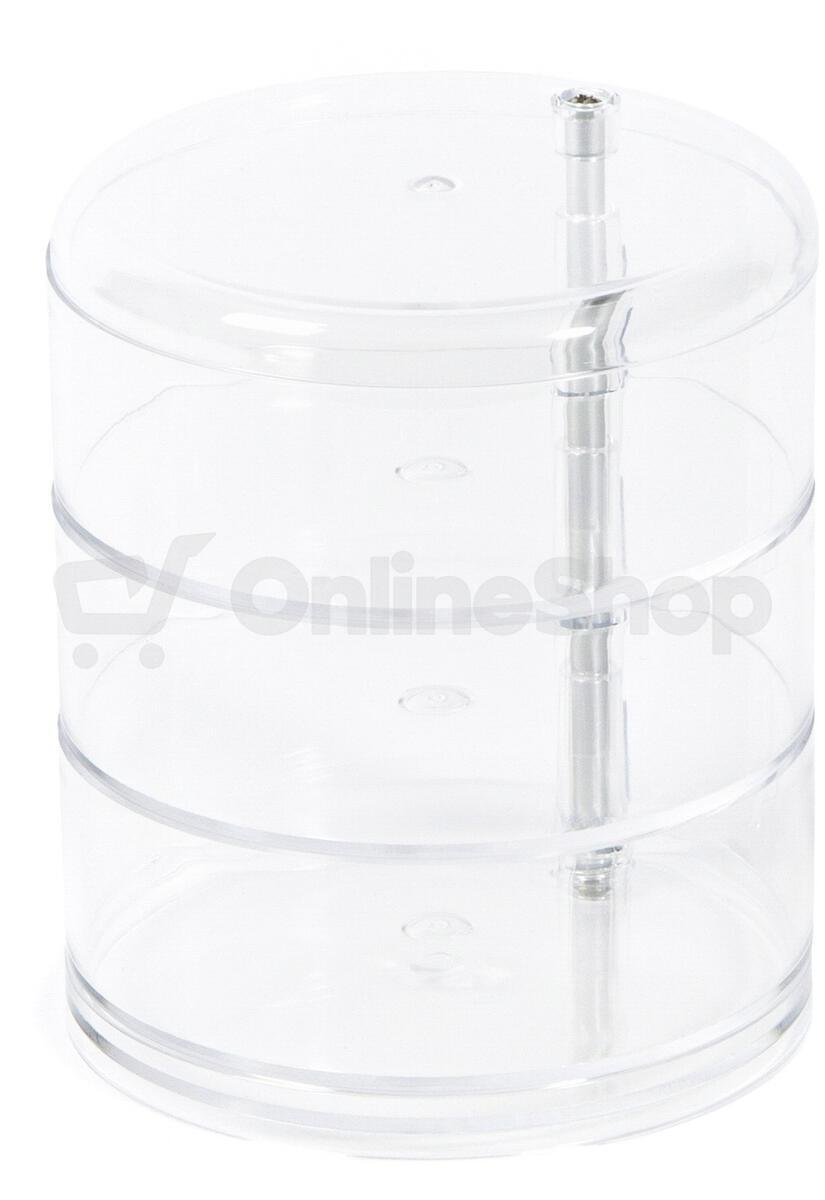 Otočný box na šperky Compactor – 3 otočné přihrádky, čirý plast