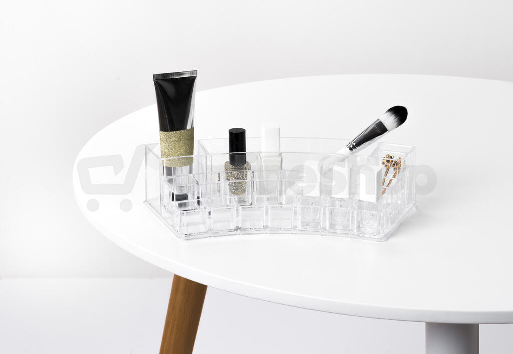 Zaoblený organizér na kosmetiku Compactor – 18 přihrádek, čirý plast